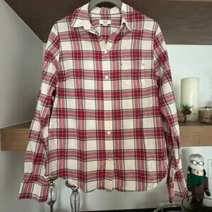 Land's End Canvas Lightweight Button Down Flannel Print Top